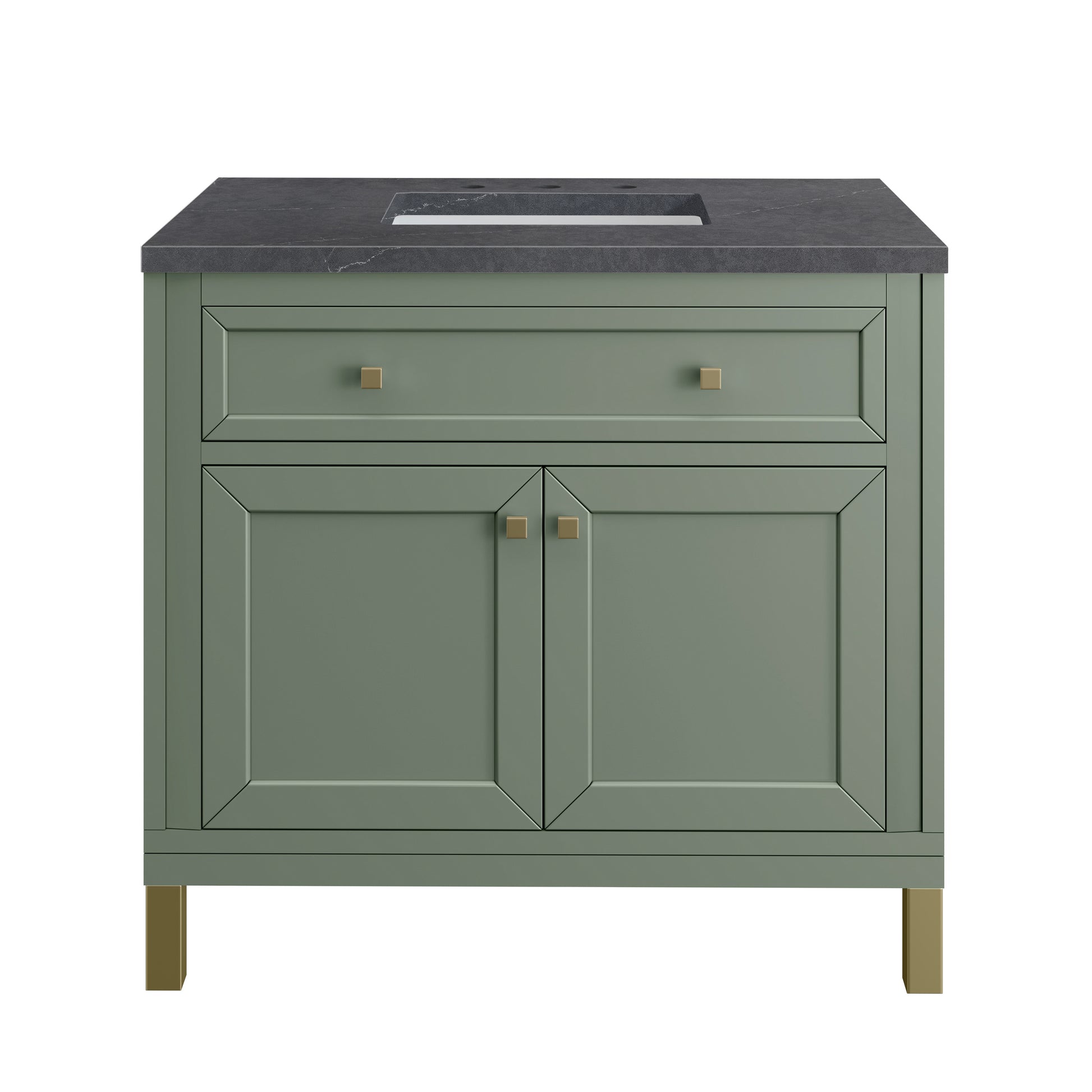 James Martin Vanities Chicago 36" Smokey Celadon Single Vanity With 3cm Charcoal Soapstone Silestone Top