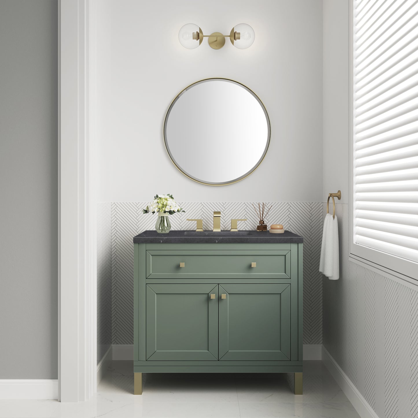 James Martin Vanities Chicago 36" Smokey Celadon Single Vanity With 3cm Charcoal Soapstone Silestone Top