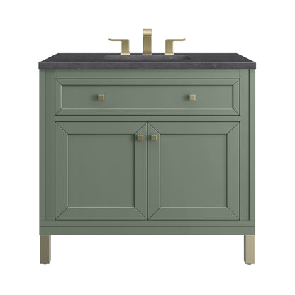James Martin Vanities Chicago 36" Smokey Celadon Single Vanity With 3cm Charcoal Soapstone Silestone Top