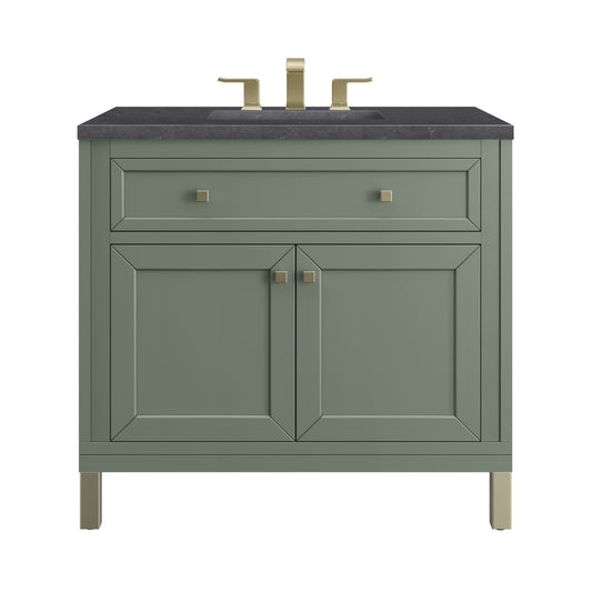 James Martin Vanities Chicago 36" Smokey Celadon Single Vanity With 3cm Charcoal Soapstone Silestone Top