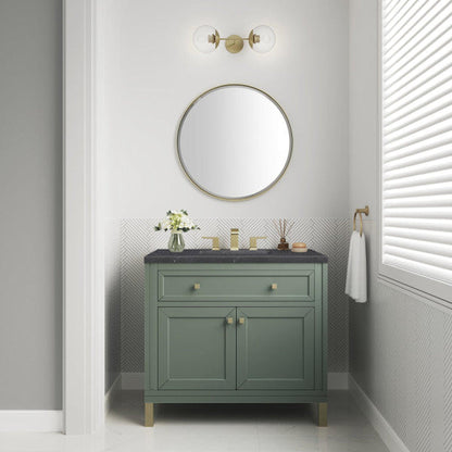 James Martin Vanities Chicago 36" Smokey Celadon Single Vanity With 3cm Charcoal Soapstone Top