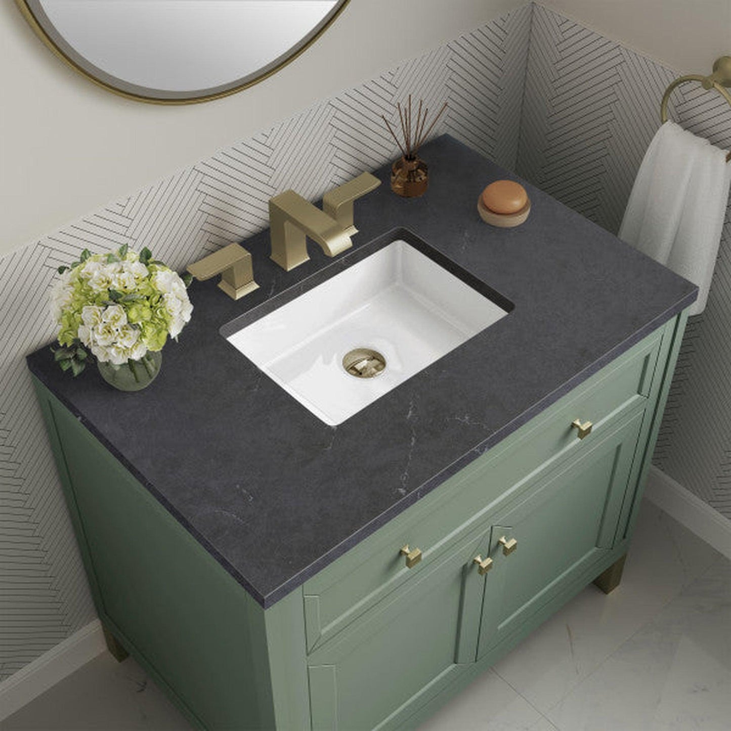 James Martin Vanities Chicago 36" Smokey Celadon Single Vanity With 3cm Charcoal Soapstone Top