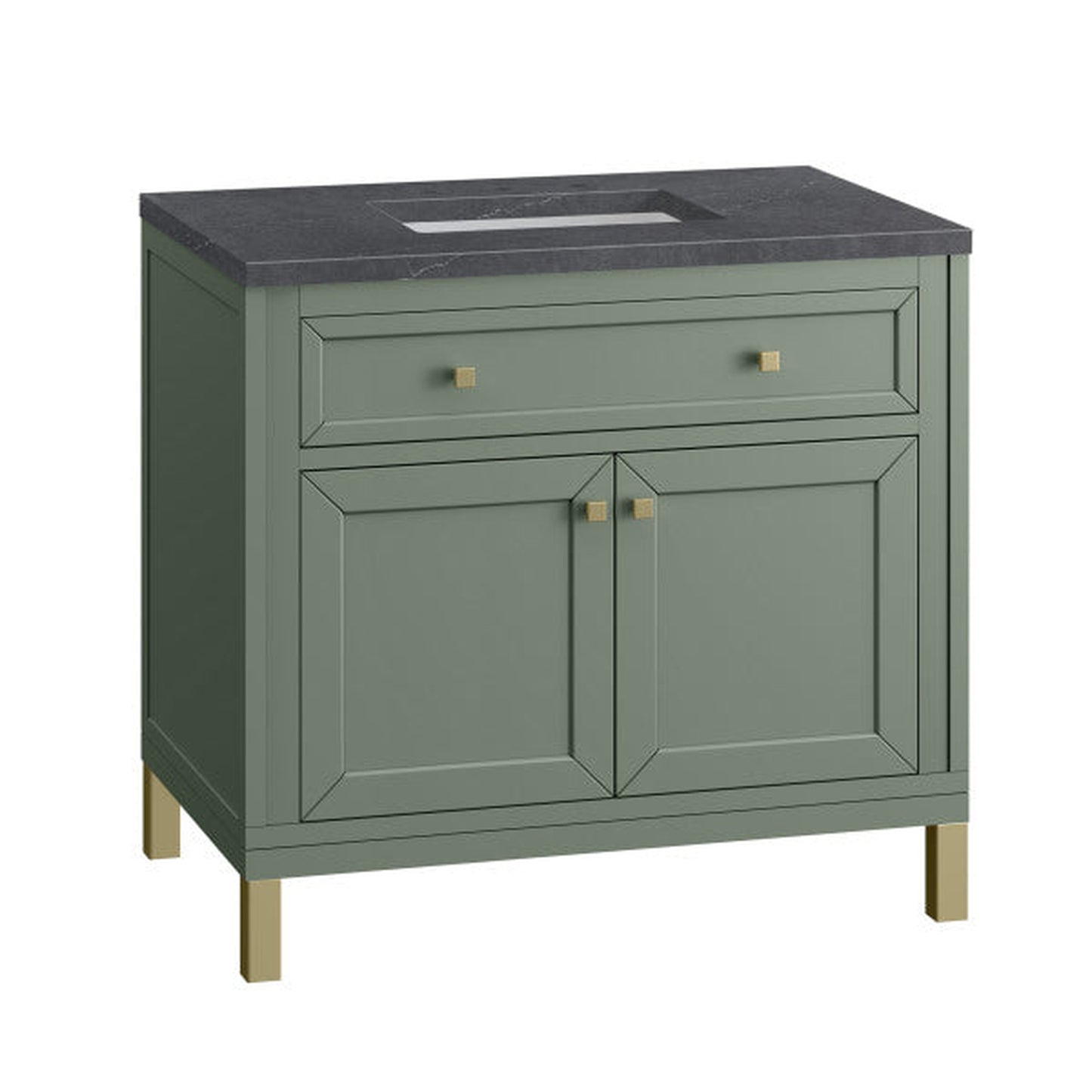 James Martin Vanities Chicago 36" Smokey Celadon Single Vanity With 3cm Charcoal Soapstone Top