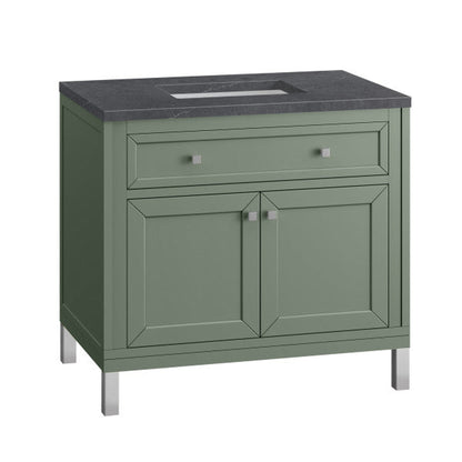 James Martin Vanities Chicago 36" Smokey Celadon Single Vanity With 3cm Charcoal Soapstone Top