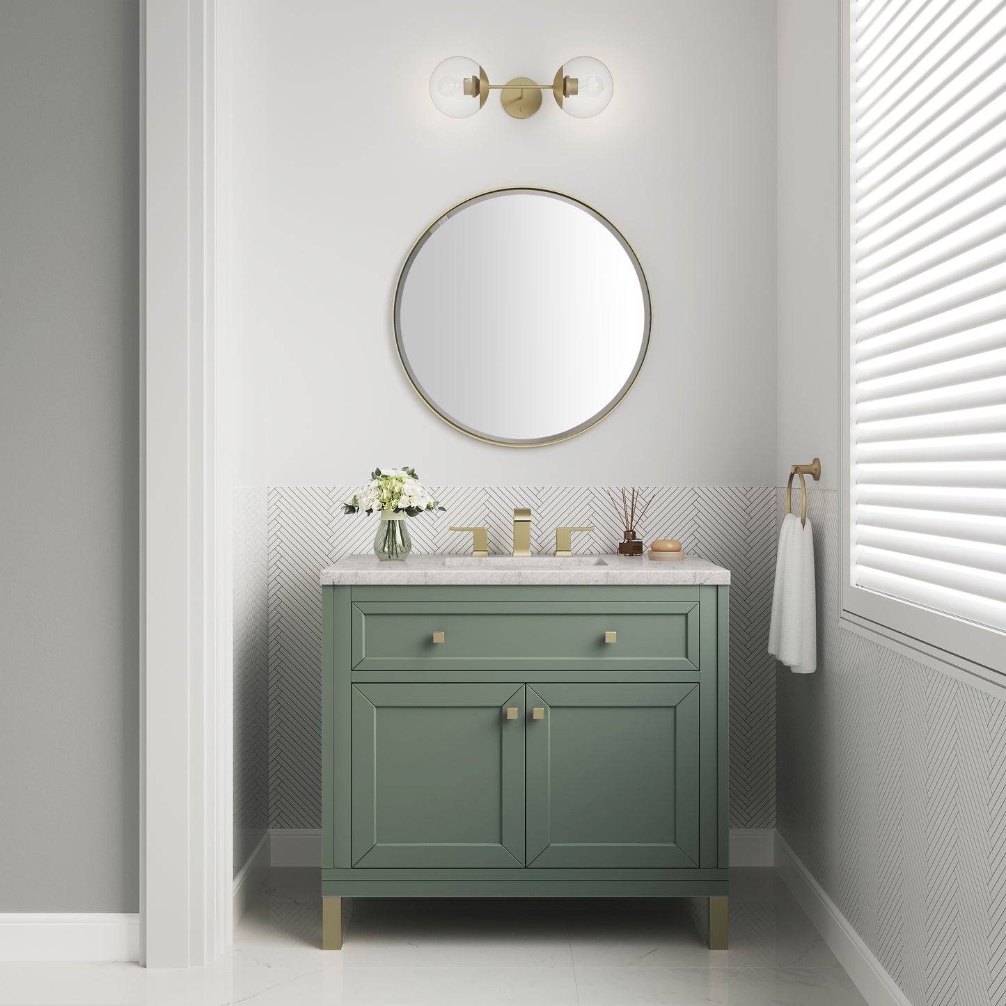 James Martin Vanities Chicago 36" Smokey Celadon Single Vanity With 3cm Eternal Jasmine Pearl Silestone Top
