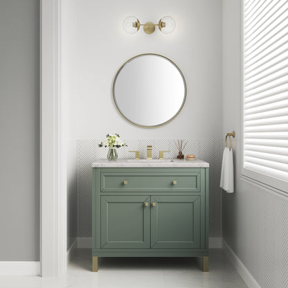 James Martin Vanities Chicago 36" Smokey Celadon Single Vanity With 3cm Eternal Jasmine Pearl Silestone Top