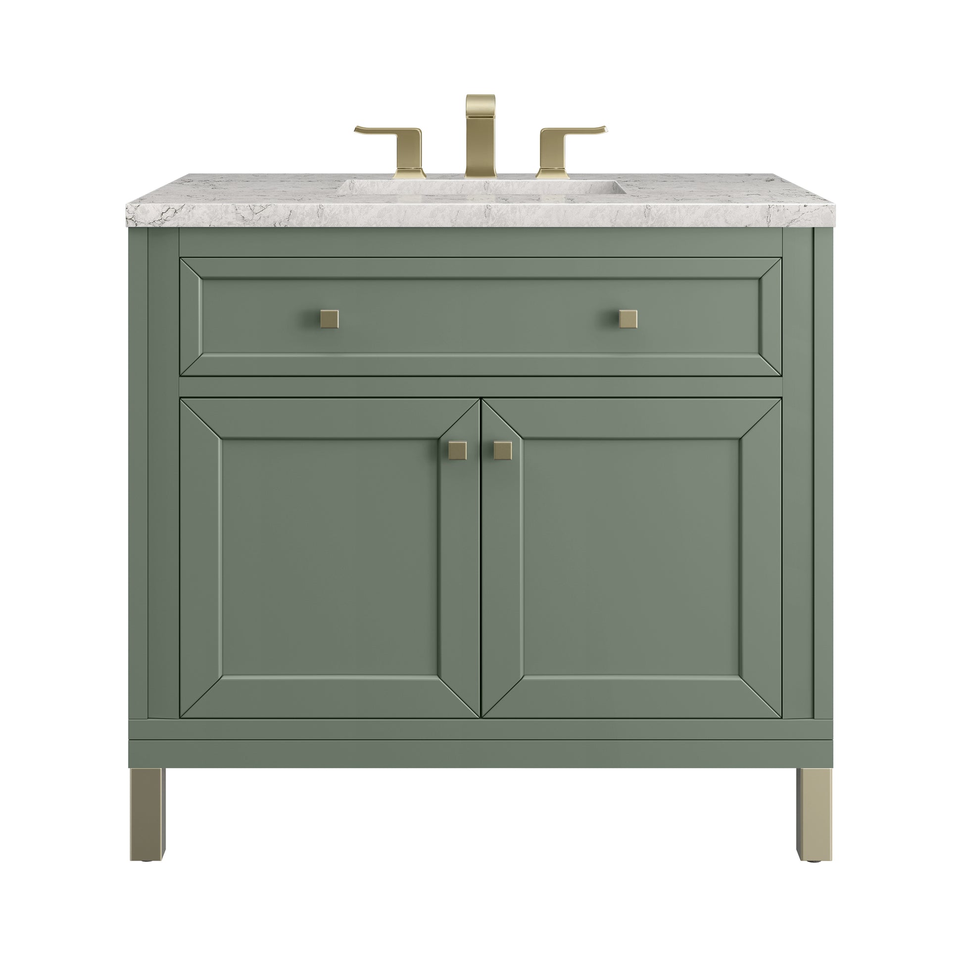 James Martin Vanities Chicago 36" Smokey Celadon Single Vanity With 3cm Eternal Jasmine Pearl Silestone Top