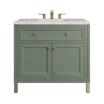 James Martin Vanities Chicago 36" Smokey Celadon Single Vanity With 3cm Eternal Jasmine Pearl Silestone Top