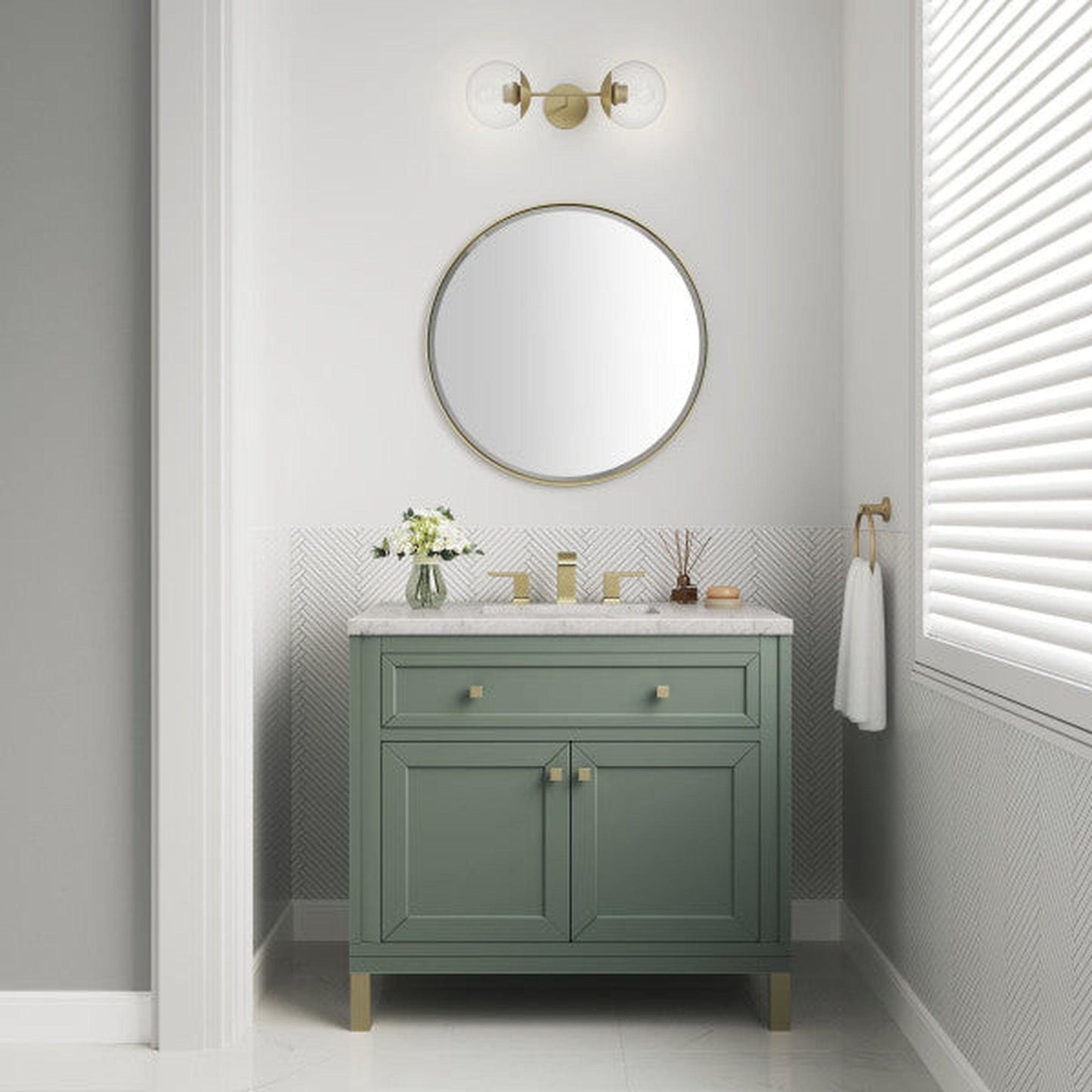 James Martin Vanities Chicago 36" Smokey Celadon Single Vanity With 3cm Eternal Jasmine Pearl Top