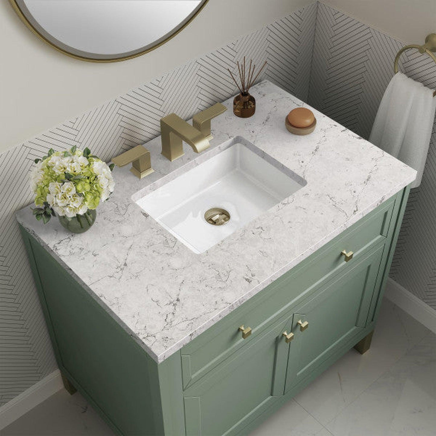 James Martin Vanities Chicago 36" Smokey Celadon Single Vanity With 3cm Eternal Jasmine Pearl Top