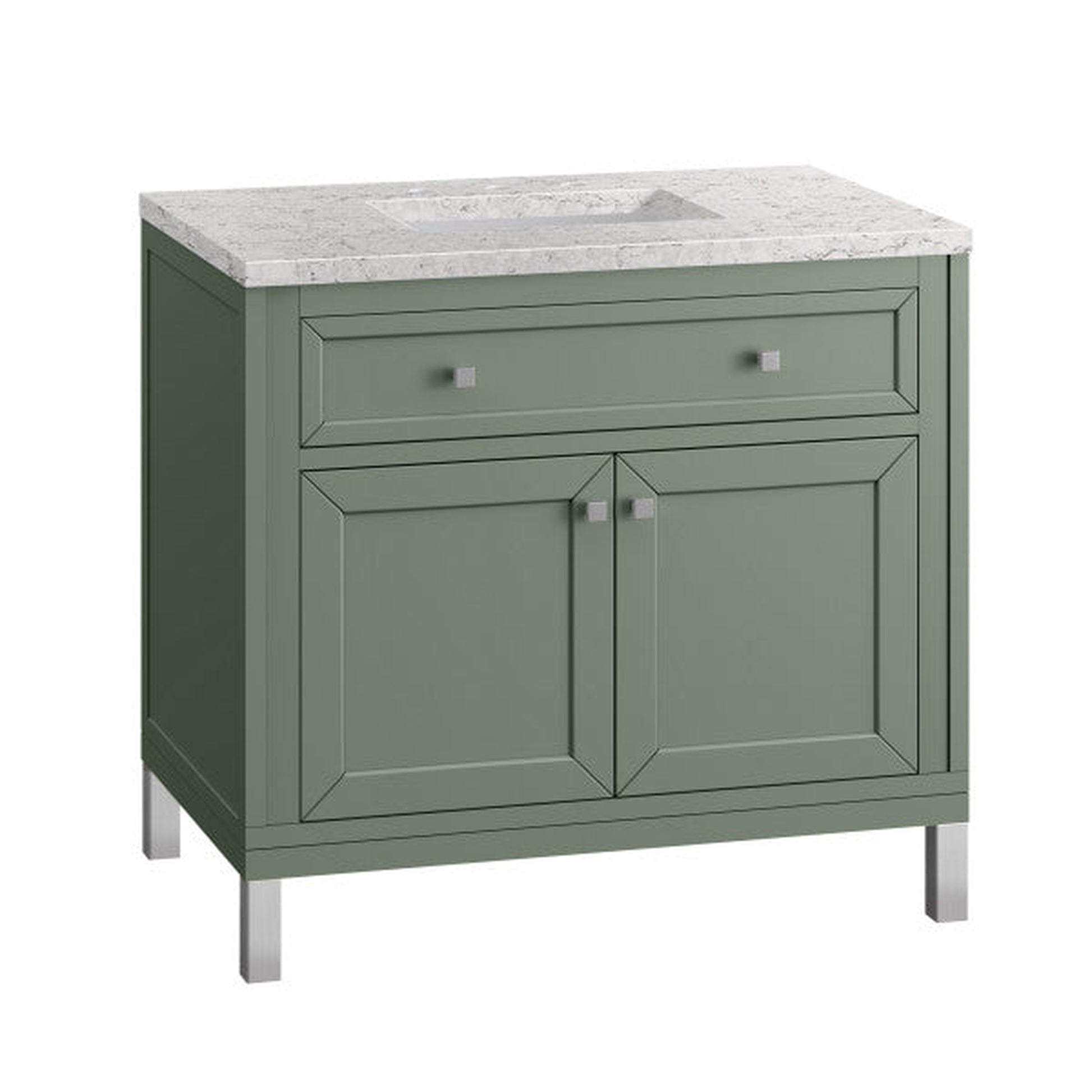 James Martin Vanities Chicago 36" Smokey Celadon Single Vanity With 3cm Eternal Jasmine Pearl Top