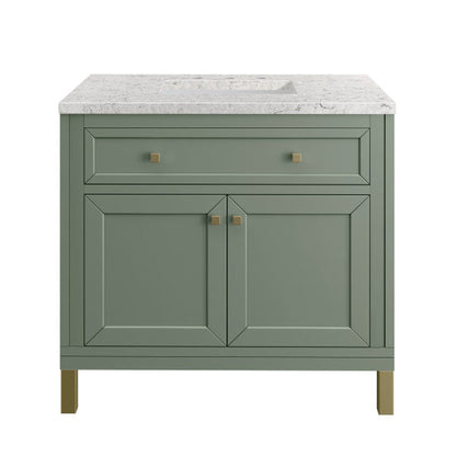 James Martin Vanities Chicago 36" Smokey Celadon Single Vanity With 3cm Eternal Jasmine Pearl Top