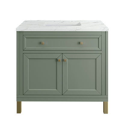 James Martin Vanities Chicago 36" Smokey Celadon Single Vanity With 3cm Ethereal Noctis Silestone Top