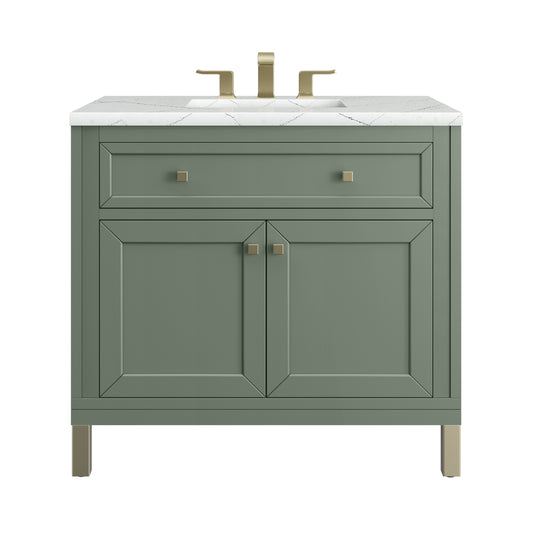 James Martin Vanities Chicago 36" Smokey Celadon Single Vanity With 3cm Ethereal Noctis Silestone Top