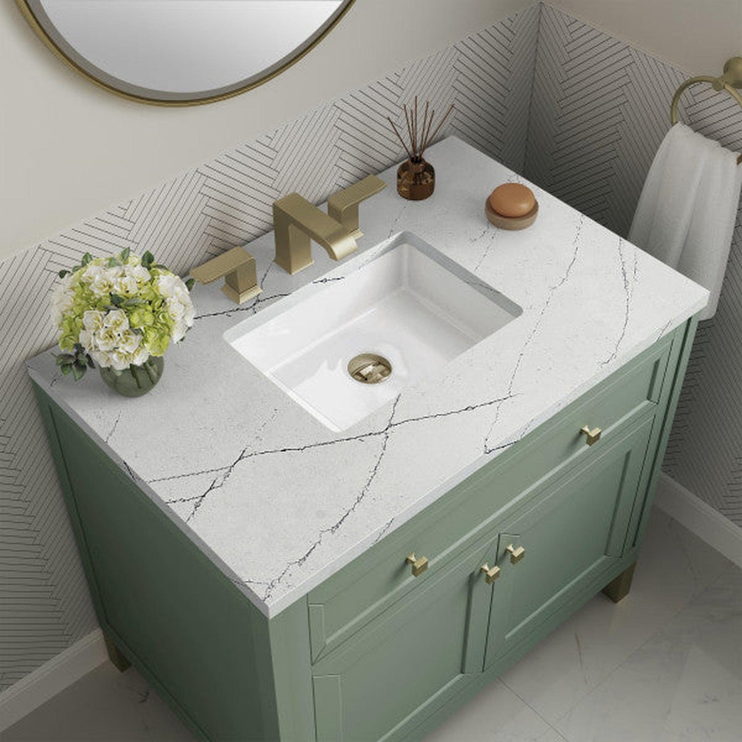 James Martin Vanities Chicago 36" Smokey Celadon Single Vanity With 3cm Ethereal Noctis Top