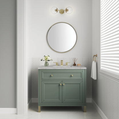 James Martin Vanities Chicago 36" Smokey Celadon Single Vanity With 3cm Victorian Silver Silestone Top