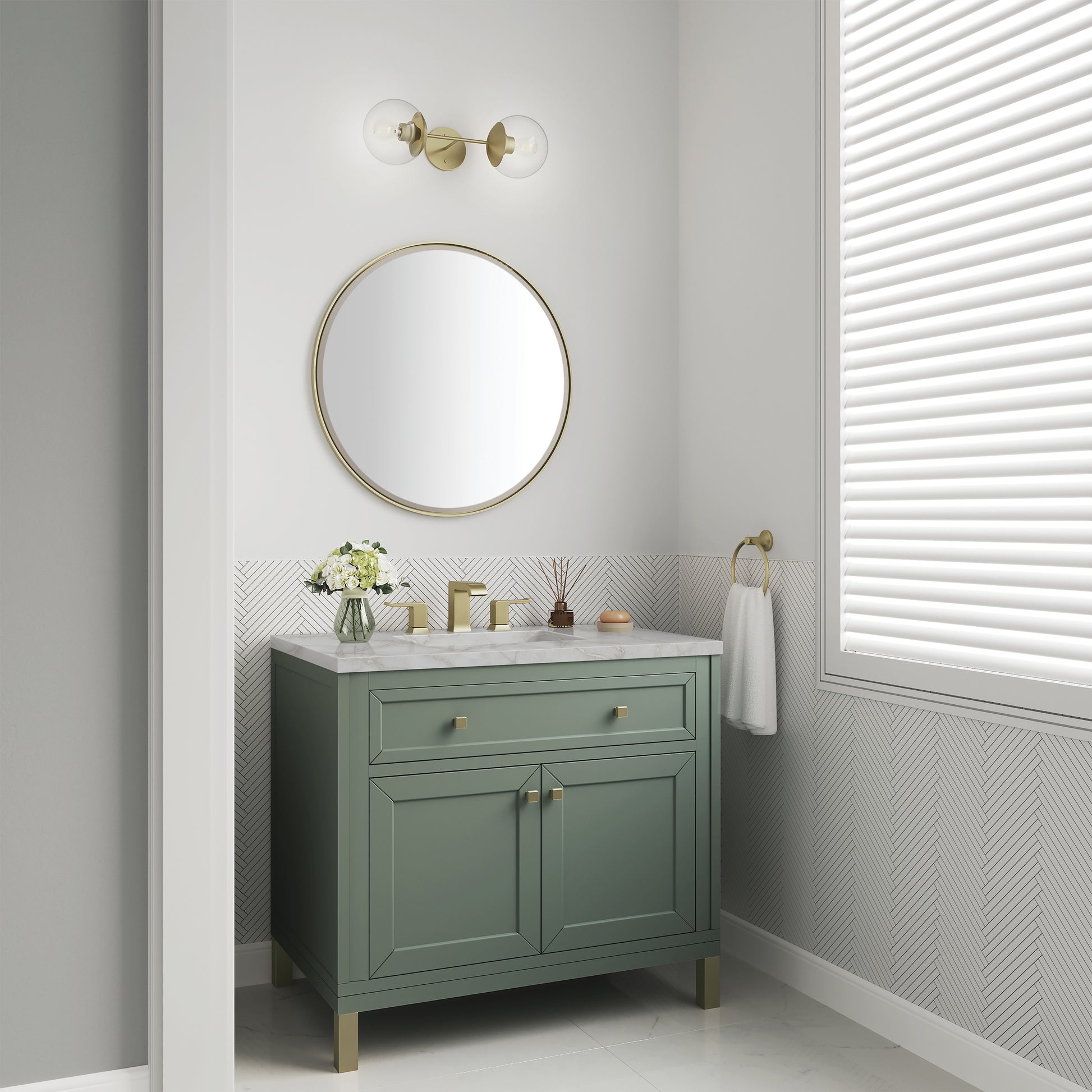 James Martin Vanities Chicago 36" Smokey Celadon Single Vanity With 3cm Victorian Silver Silestone Top