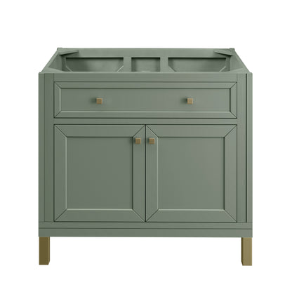 James Martin Vanities Chicago 36" Smokey Celadon Single Vanity With 3cm Victorian Silver Silestone Top