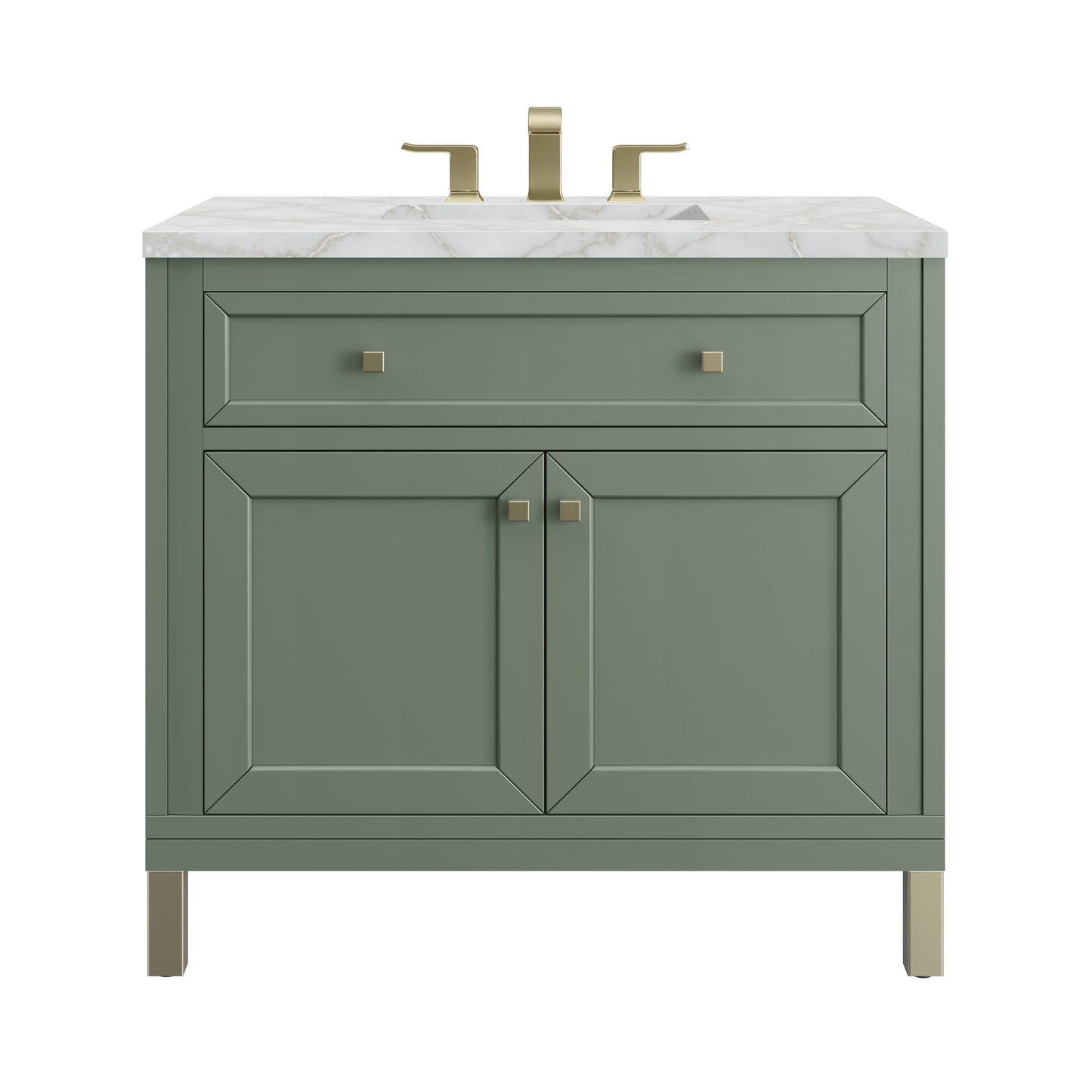 James Martin Vanities Chicago 36" Smokey Celadon Single Vanity With 3cm Victorian Silver Silestone Top