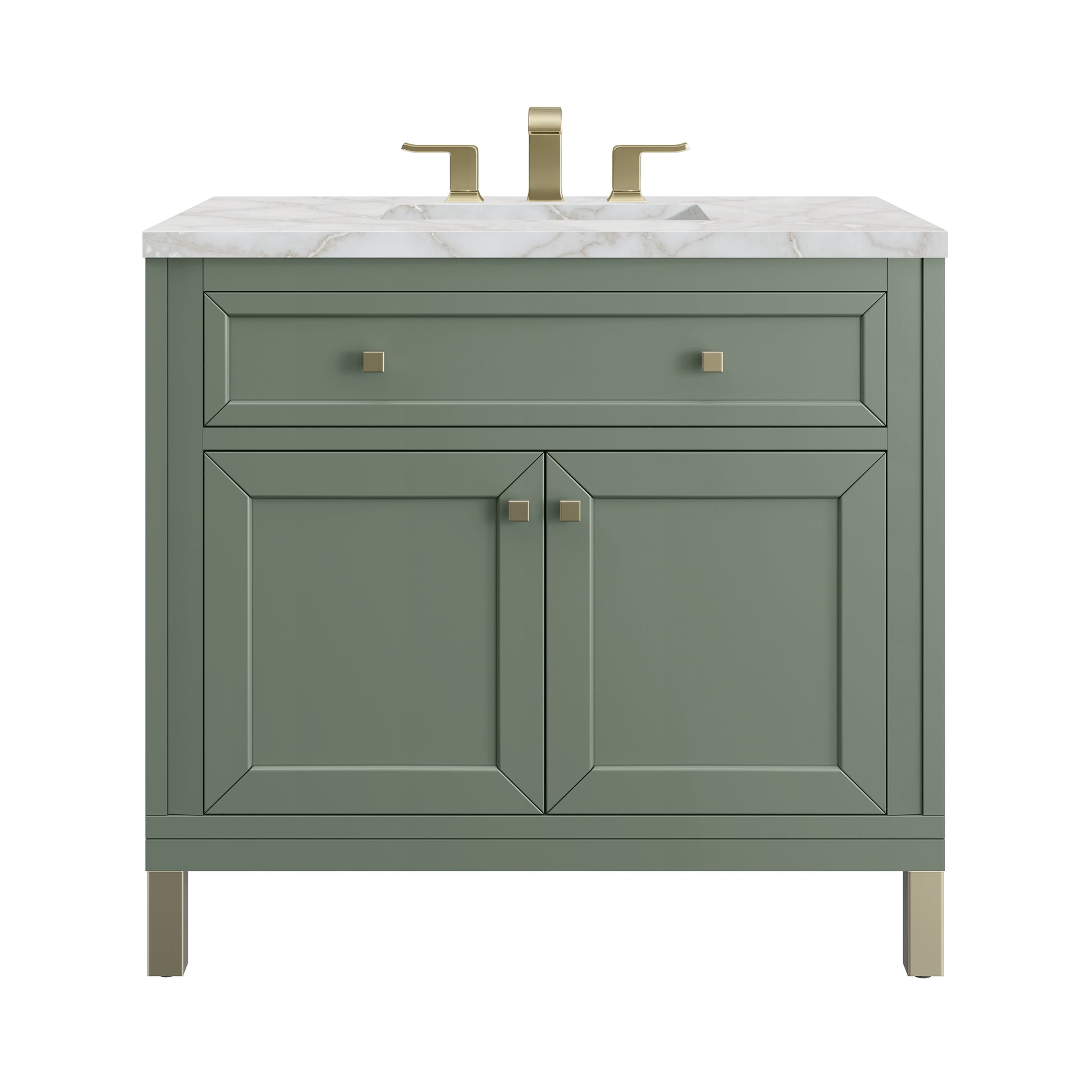 James Martin Vanities Chicago 36" Smokey Celadon Single Vanity With 3cm Victorian Silver Silestone Top