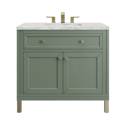 James Martin Vanities Chicago 36" Smokey Celadon Single Vanity With 3cm Victorian Silver Silestone Top