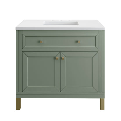 James Martin Vanities Chicago 36" Smokey Celadon Single Vanity With 3cm White Zeus Silestone Top