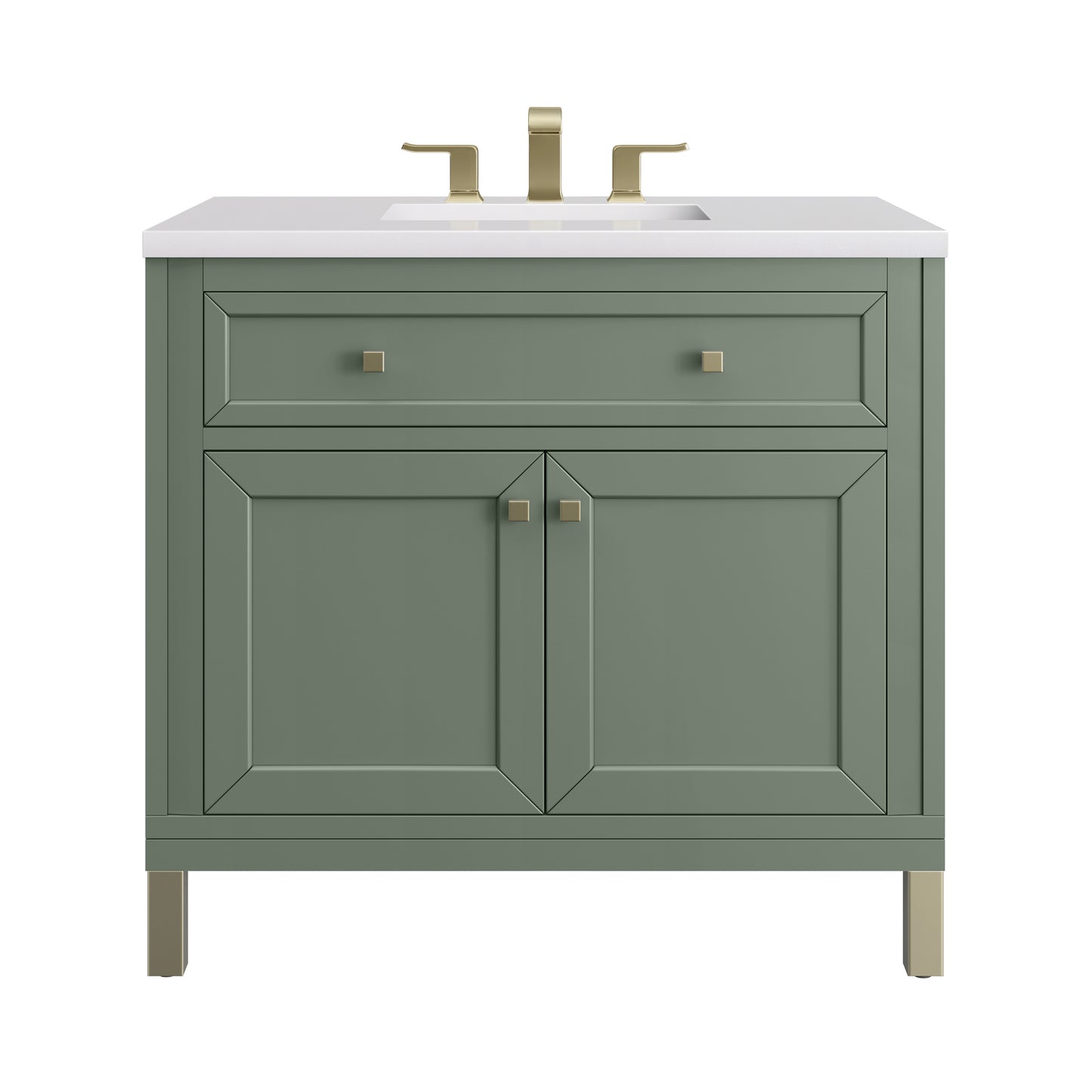 James Martin Vanities Chicago 36" Smokey Celadon Single Vanity With 3cm White Zeus Silestone Top