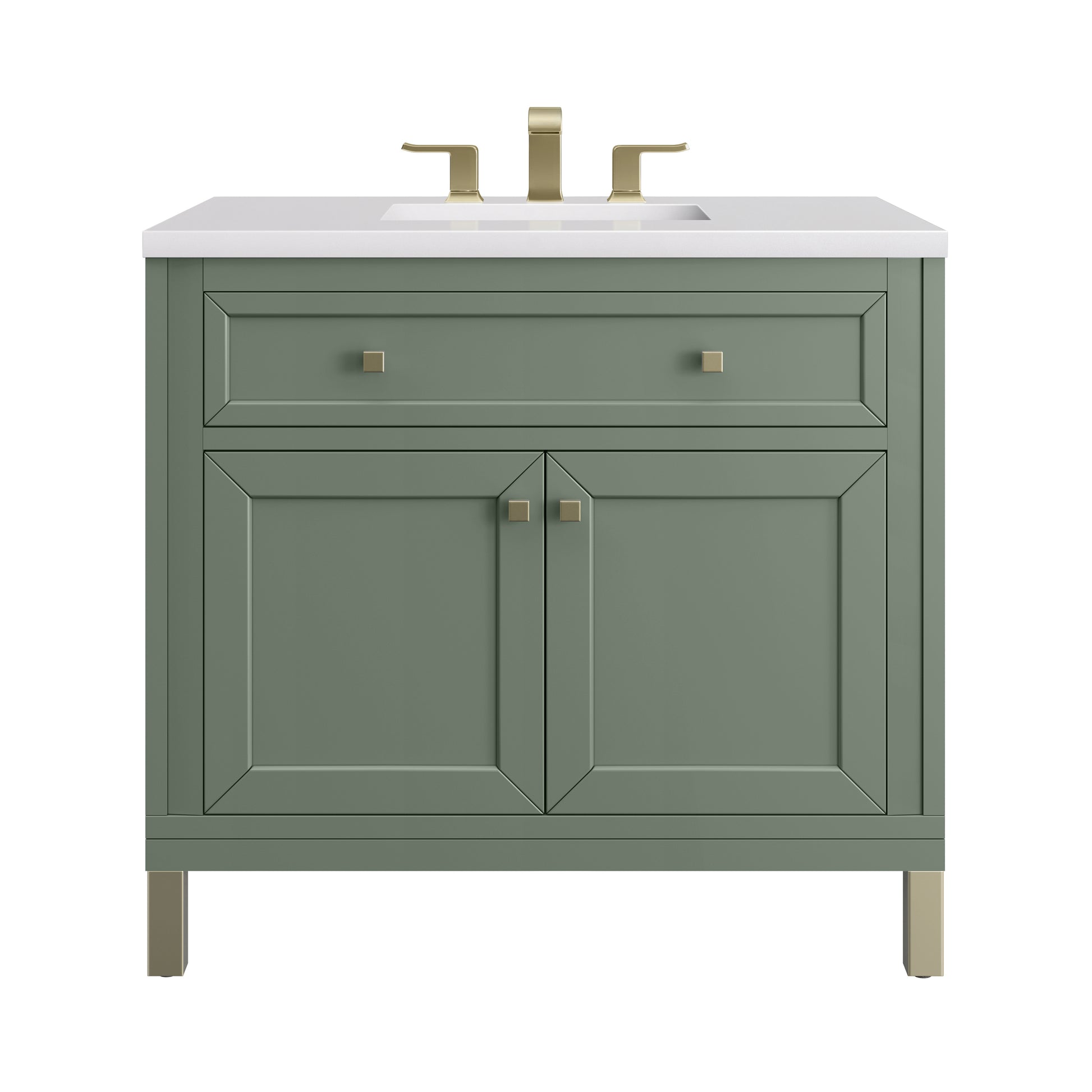James Martin Vanities Chicago 36" Smokey Celadon Single Vanity With 3cm White Zeus Silestone Top