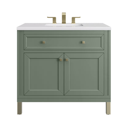 James Martin Vanities Chicago 36" Smokey Celadon Single Vanity With 3cm White Zeus Silestone Top