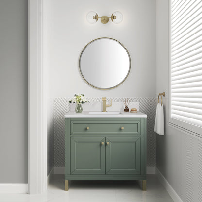 James Martin Vanities Chicago 36" Smokey Celadon Single Vanity With Single Hole 3 cm White Zeus Top & Backsplash