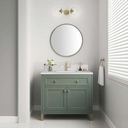 James Martin Vanities Chicago 36" Smokey Celadon Single Vanity With Single Hole 3cm White Zeus Silestone Top and Backsplash