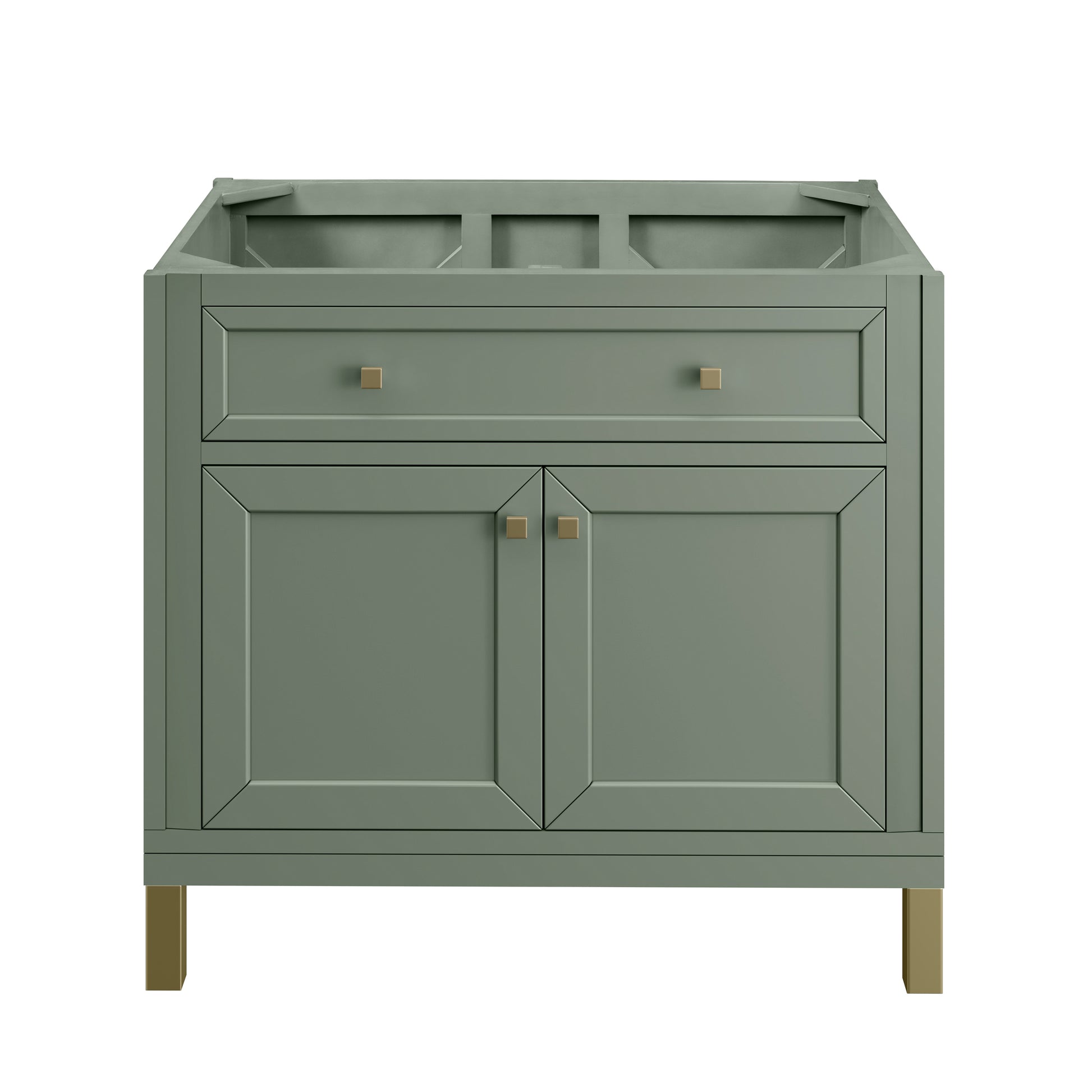 James Martin Vanities Chicago 36" Smokey Celadon Single Vanity With Single Hole 3cm White Zeus Silestone Top and Backsplash