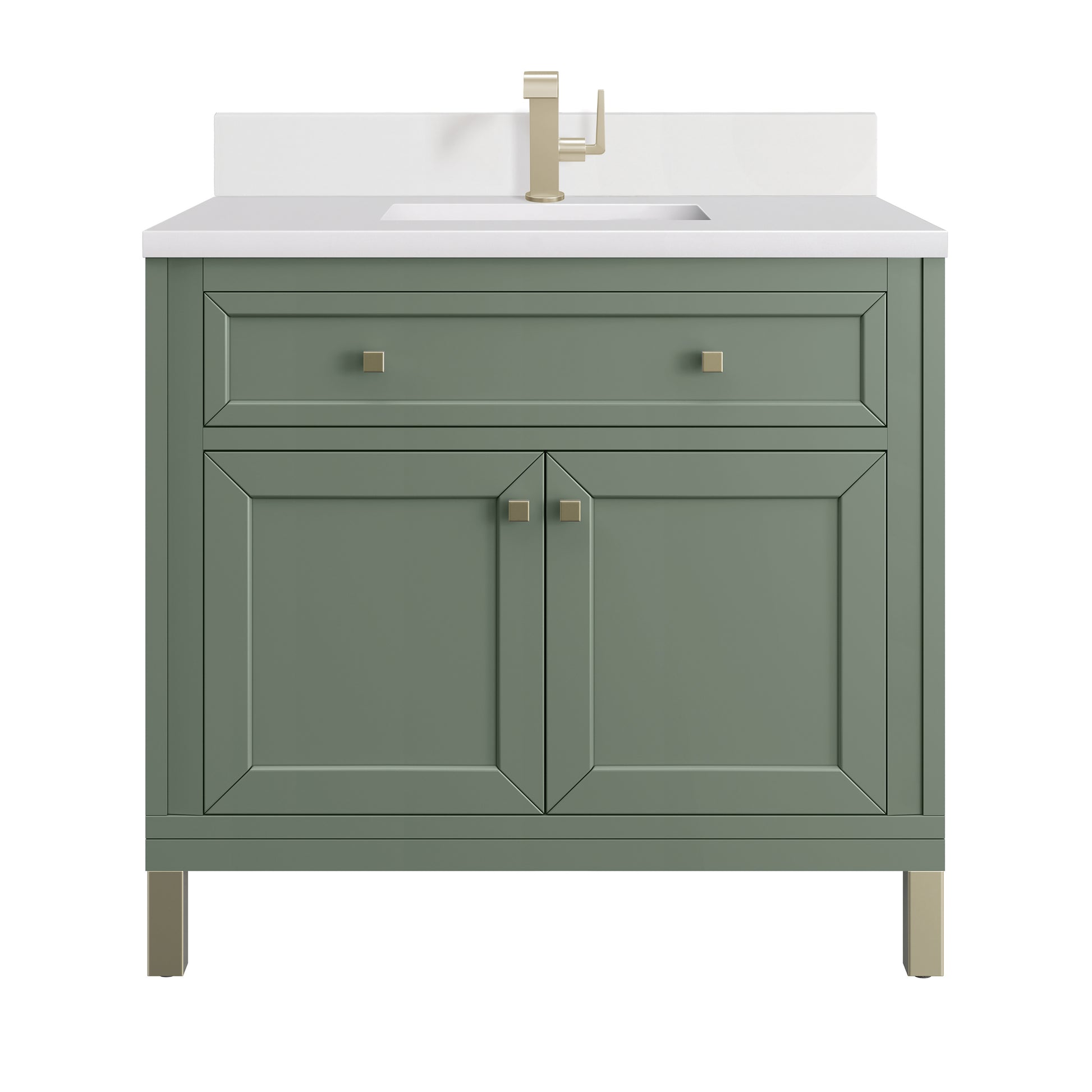 James Martin Vanities Chicago 36" Smokey Celadon Single Vanity With Single Hole 3cm White Zeus Silestone Top and Backsplash