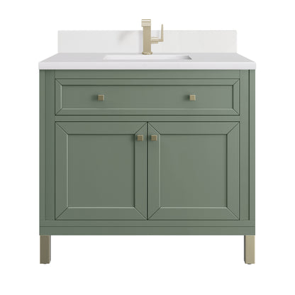 James Martin Vanities Chicago 36" Smokey Celadon Single Vanity With Single Hole 3cm White Zeus Silestone Top and Backsplash