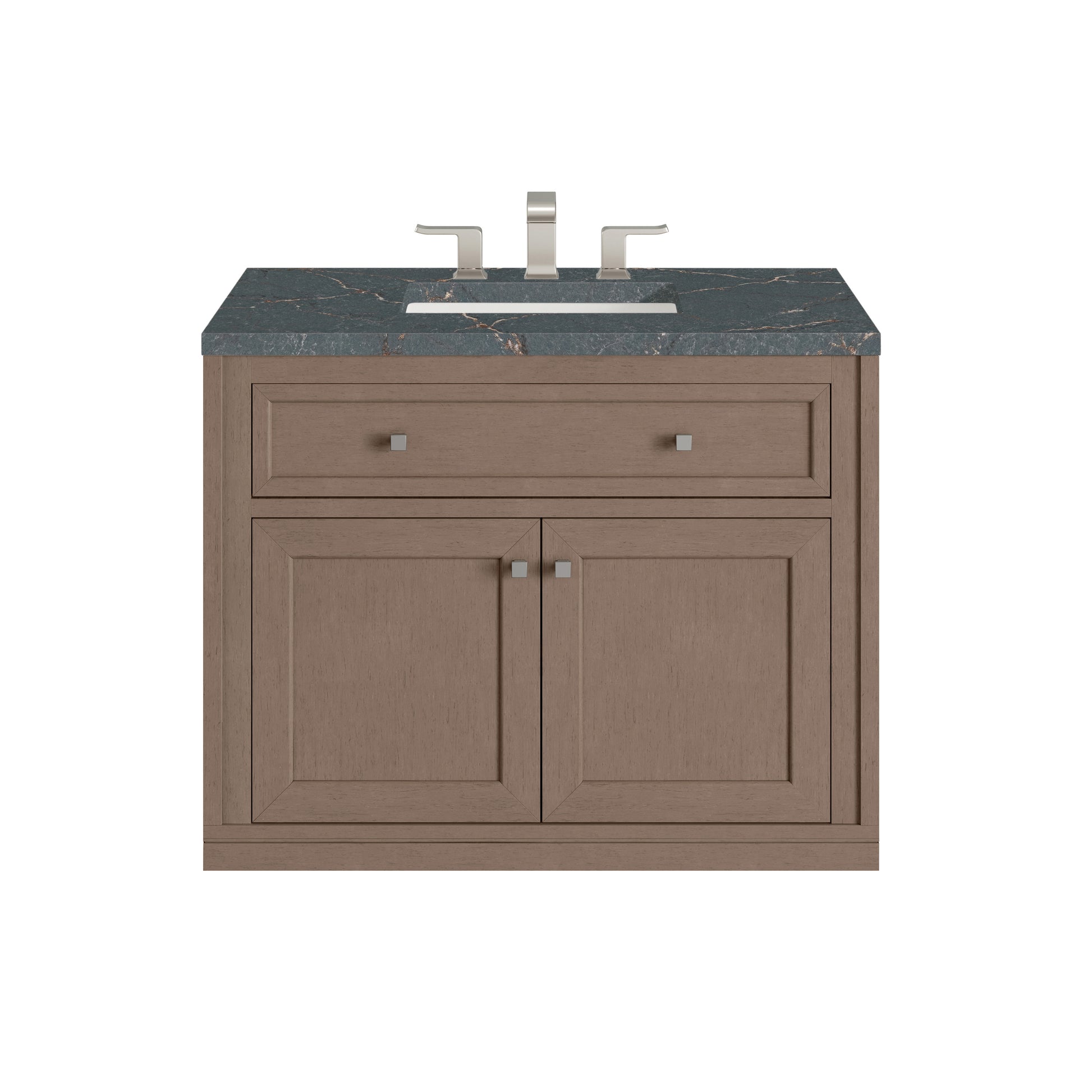 James Martin Vanities Chicago 36" Walnut Whisper Single Vanity With 3 cm Parisien Bleu Silestone Top