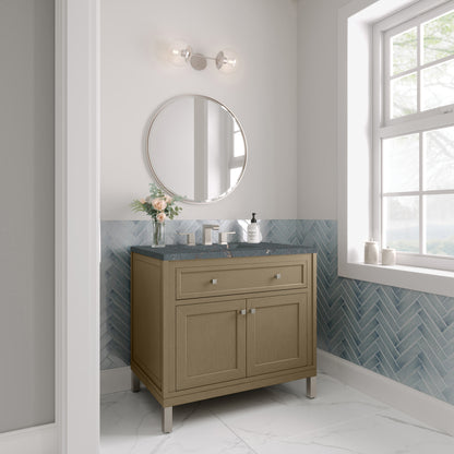 James Martin Vanities Chicago 36" Walnut Whisper Single Vanity With 3 cm Parisien Bleu Silestone Top