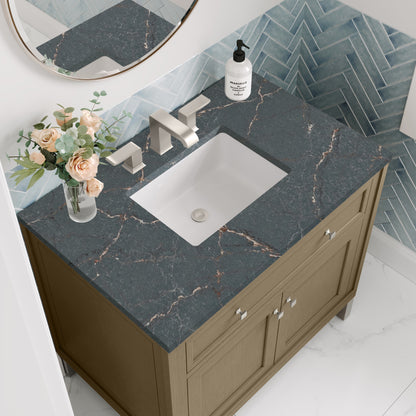 James Martin Vanities Chicago 36" Walnut Whisper Single Vanity With 3 cm Parisien Bleu Silestone Top