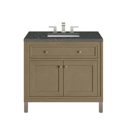 James Martin Vanities Chicago 36" Walnut Whisper Single Vanity With 3 cm Parisien Bleu Silestone Top