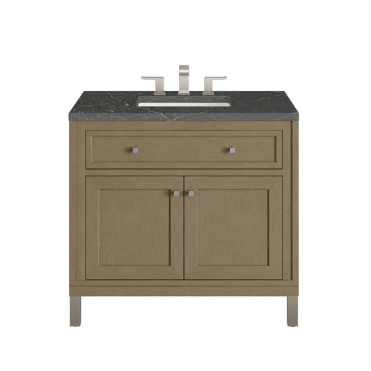 James Martin Vanities Chicago 36" Walnut Whisper Single Vanity With 3 cm Parisien Bleu Silestone Top