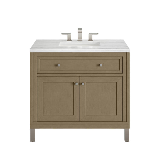 James Martin Vanities Chicago 36" Walnut Whisper Single Vanity With 3cm Arctic Fall Solid Surface Top