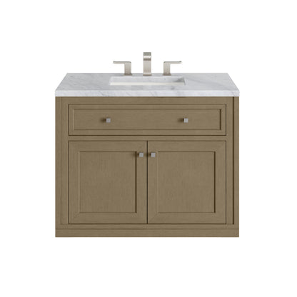 James Martin Vanities Chicago 36" Walnut Whisper Single Vanity With 3cm Carrara Marble Top