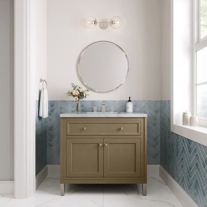 James Martin Vanities Chicago 36" Walnut Whisper Single Vanity With 3cm Carrara Marble Top