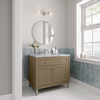 James Martin Vanities Chicago 36" Walnut Whisper Single Vanity With 3cm Carrara Marble Top