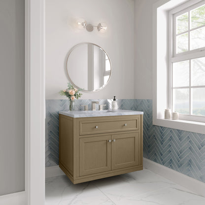 James Martin Vanities Chicago 36" Walnut Whisper Single Vanity With 3cm Carrara Marble Top