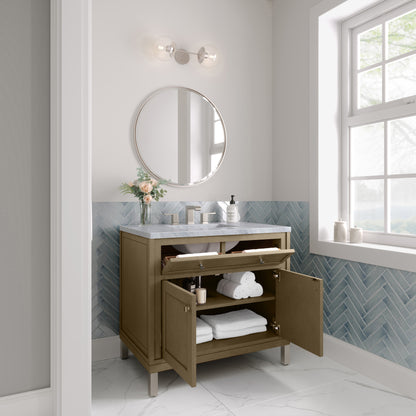 James Martin Vanities Chicago 36" Walnut Whisper Single Vanity With 3cm Carrara Marble Top