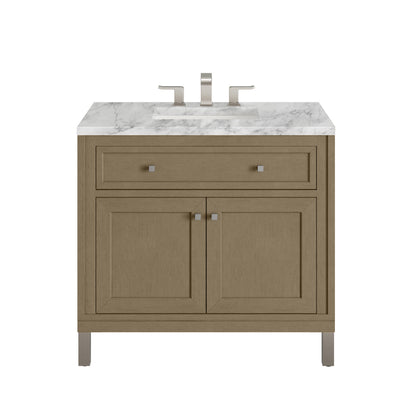 James Martin Vanities Chicago 36" Walnut Whisper Single Vanity With 3cm Carrara Marble Top