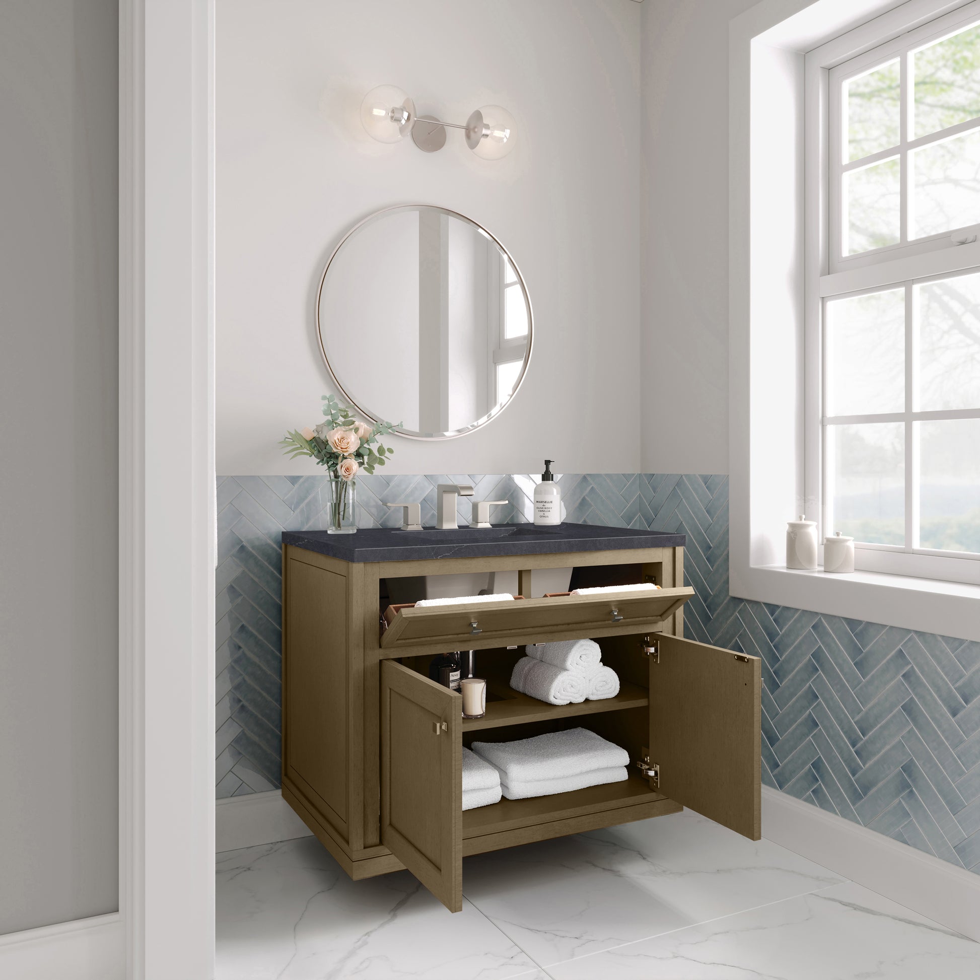 James Martin Vanities Chicago 36" Walnut Whisper Single Vanity With 3cm Charcoal Soapstone Silestone Top