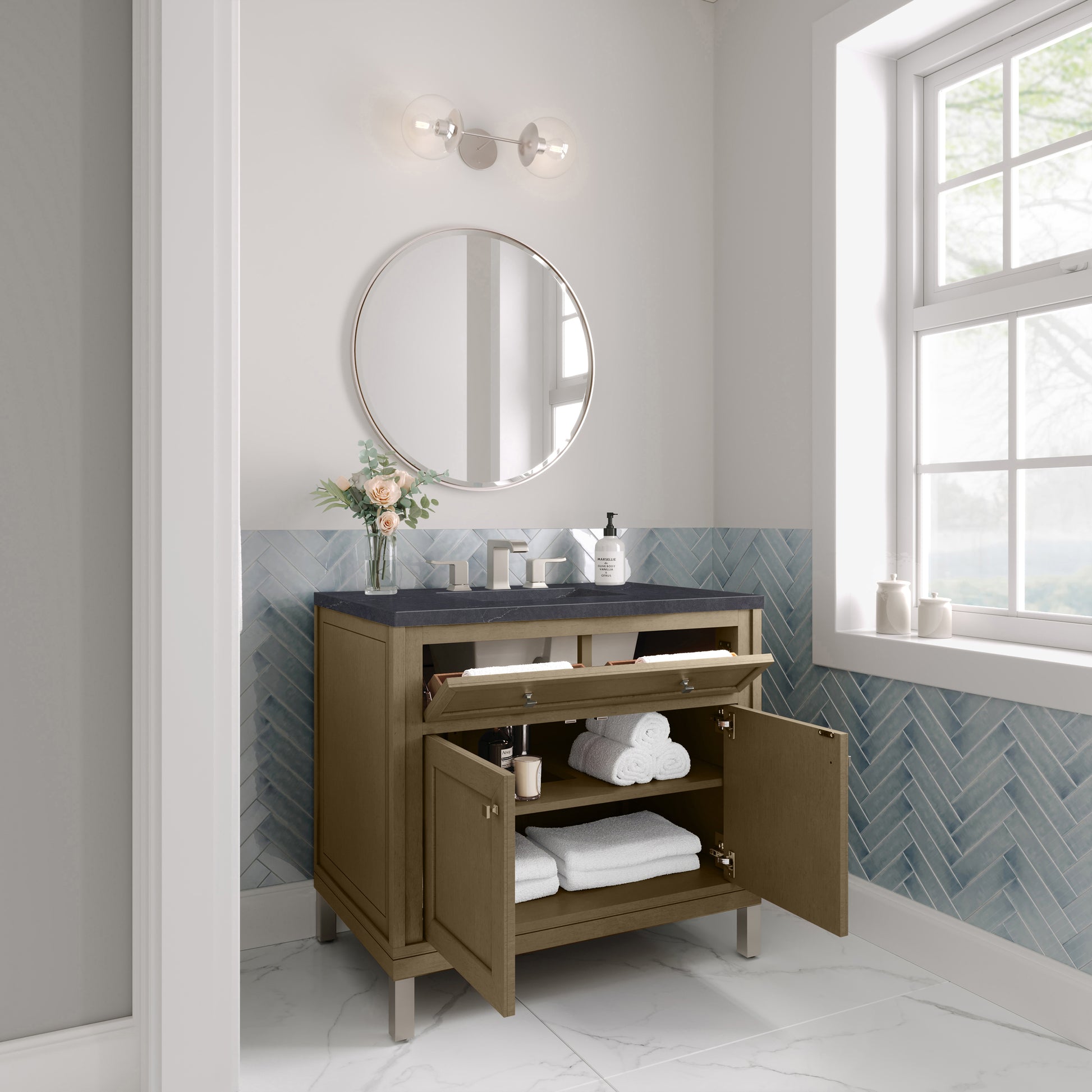 James Martin Vanities Chicago 36" Walnut Whisper Single Vanity With 3cm Charcoal Soapstone Silestone Top