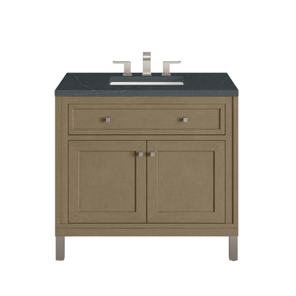 James Martin Vanities Chicago 36" Walnut Whisper Single Vanity With 3cm Charcoal Soapstone Silestone Top