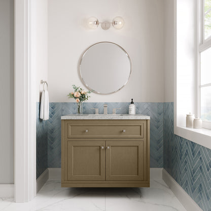 James Martin Vanities Chicago 36" Walnut Whisper Single Vanity With 3cm Eternal Jasmine Pearl Silestone Top